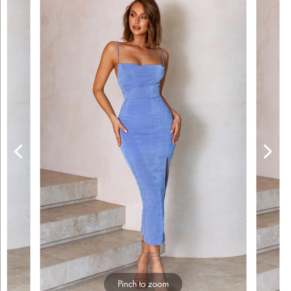 SELFIE LESLIE Freida Cowl Neck Front Split Midi Dress Sky Blue